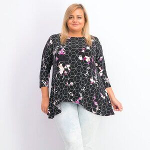 Women's Plus Size Alfani Printed High, Low Blouse, Kaleidoscope